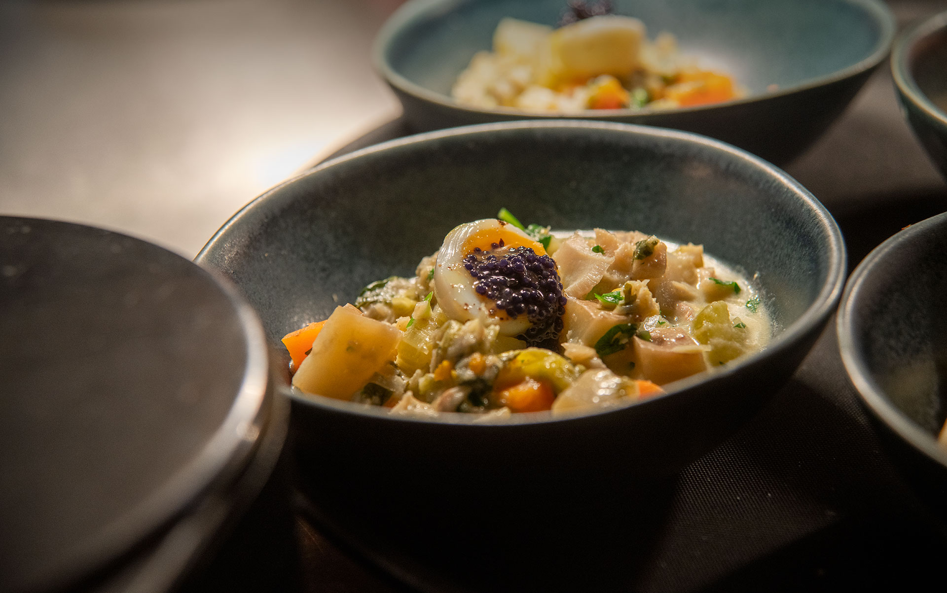 Dining table with chicken dish